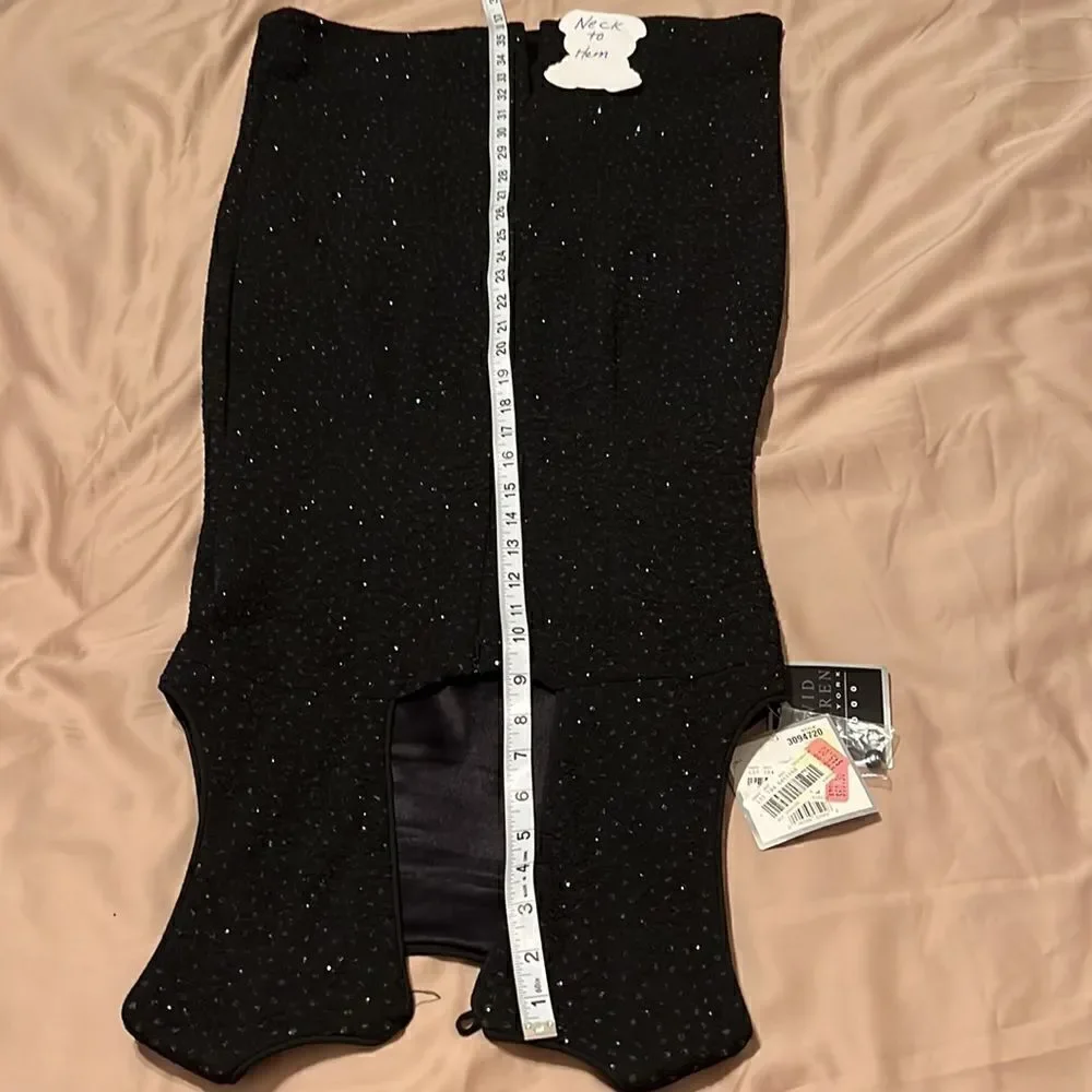 David Warren NY NWT black sparkly sleeveless zip back keyhole lined sheath dress